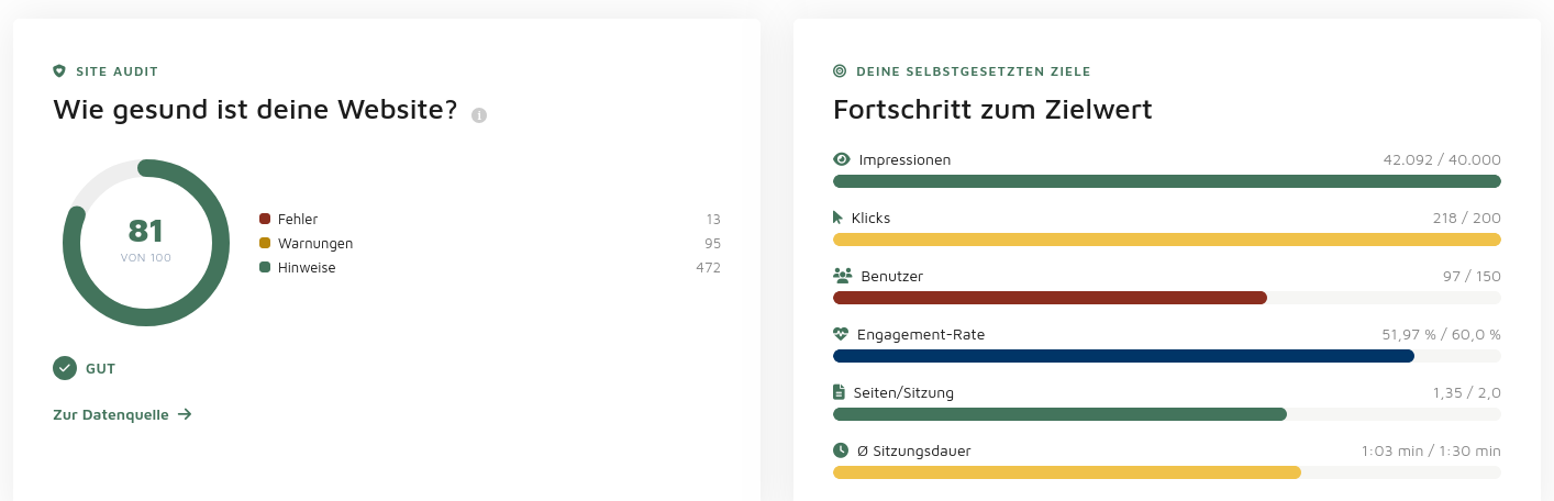 Screenshot SYFEDIA: Der Healthscore und die selbst definierten Zielwerte.